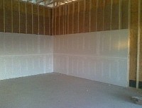 Drywall interior of gas station.